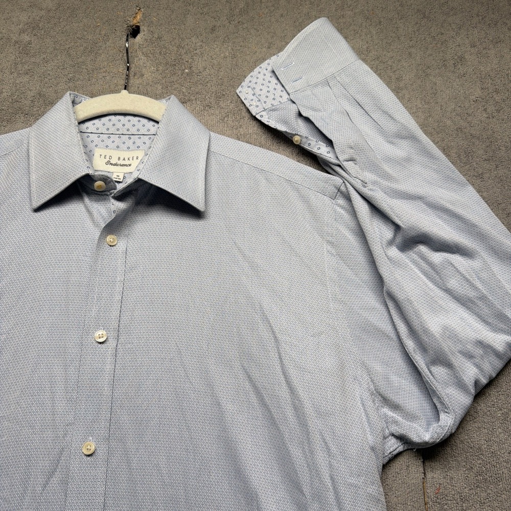Ted Baker Dress Shirt‎ Blue Micro Print Button Up Size 16 34/35
